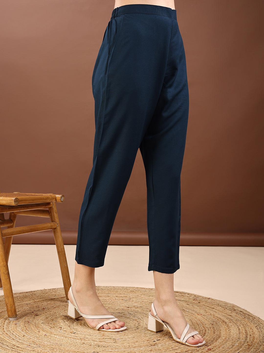 Teal Blue Colored Placement Embroidered Rayon A-Line Kurta With Trousers Co-ords Set